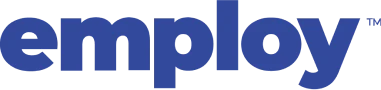 Blue "employ" text logo on a transparent background.