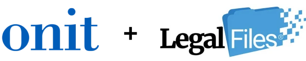 Onit and Legal Files logos side by side, representing business and legal software solutions.