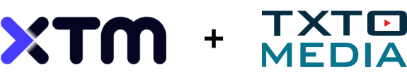 Logos of XTM and TXTOMedia side by side on a white background.