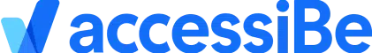 Logo for accessiBe, a blue and white stylized text design on a transparent background.