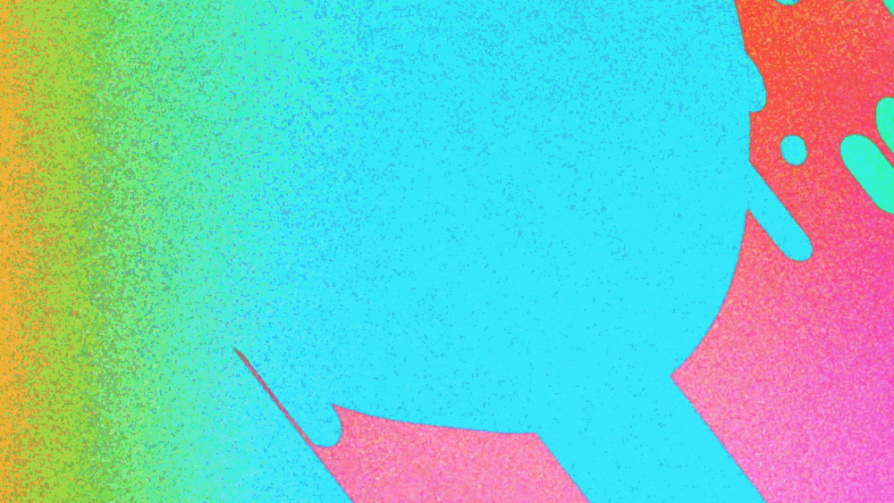 Colorful abstract art with vibrant gradients and bold shapes in blue, green, pink, and orange.