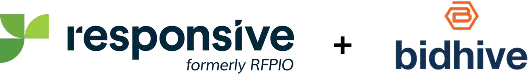 Logos of responsive (formerly RFPIO) and Bidhive, showcasing rebranding and partnership.