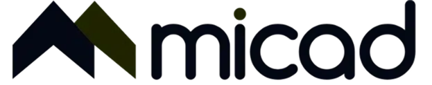 Logo of Micad featuring a stylized mountain design with dark letters.